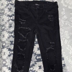 American Eagle Outfitters Women's Black Ripped Skinny Jeans